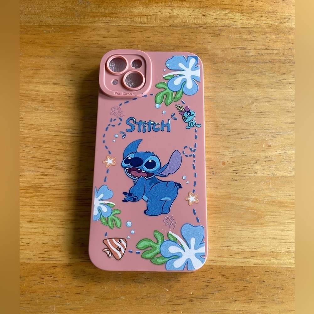 Pink iPhone 15 Plus “Stitch” Themed Phone Case